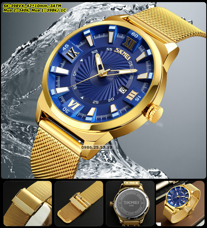 Đồng Hồ Nam Dây Thép Lụa Màu Vàng